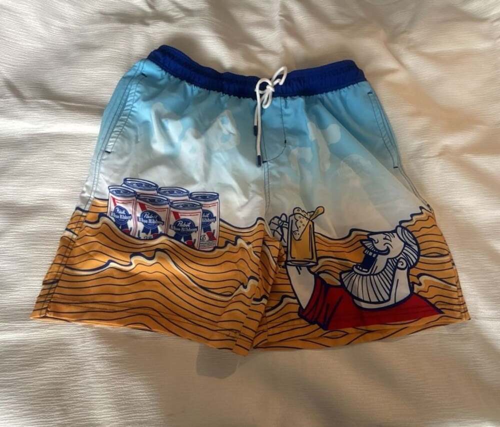 Pabst Blue Ribbon Beer Graphic Swim Trunks Size L (36/38)